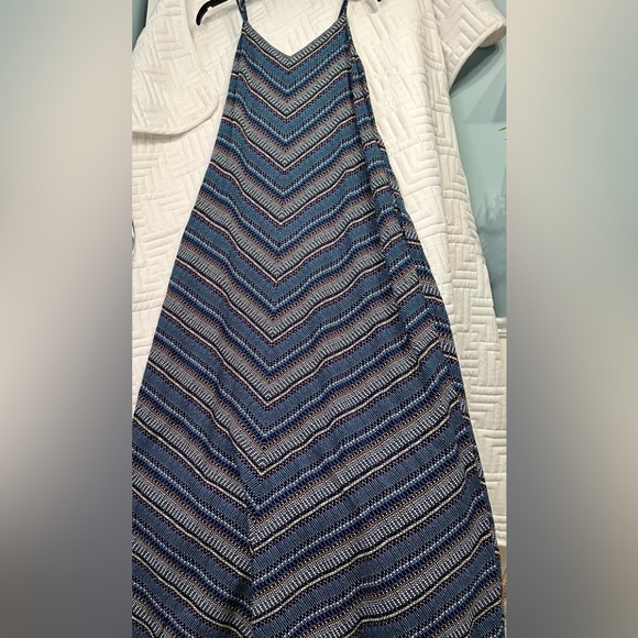 Gap Womens Size Medium Maxi Dotted Chevron Striped Mitered V-Neck Pockets Dress - Picture 2 of 14